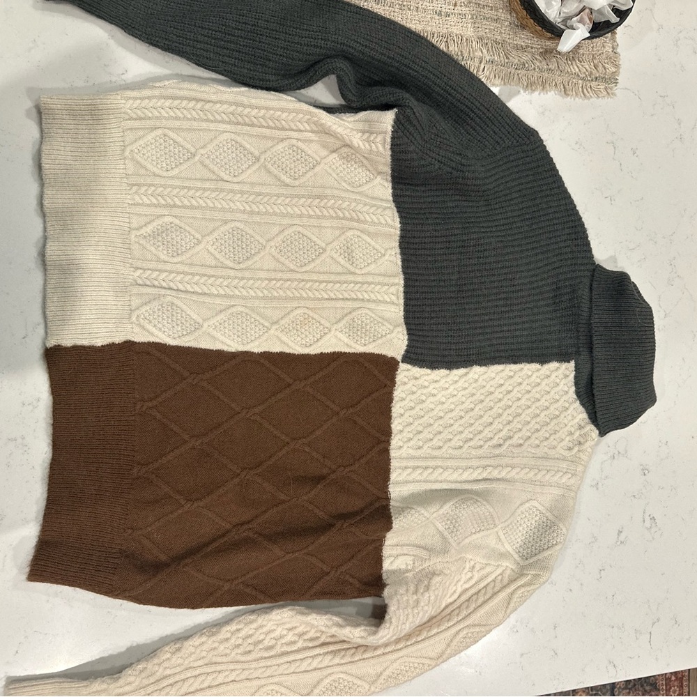 Whistles Gray and Cream Knit Sweater